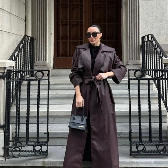 Stylish Burgundy Trench Coat - Picture 1 of 2